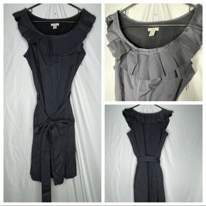J Crew Charcoal Gray Scalloped Ruffle Neck Waist Tie Cotton Lined Sheath Dress 6